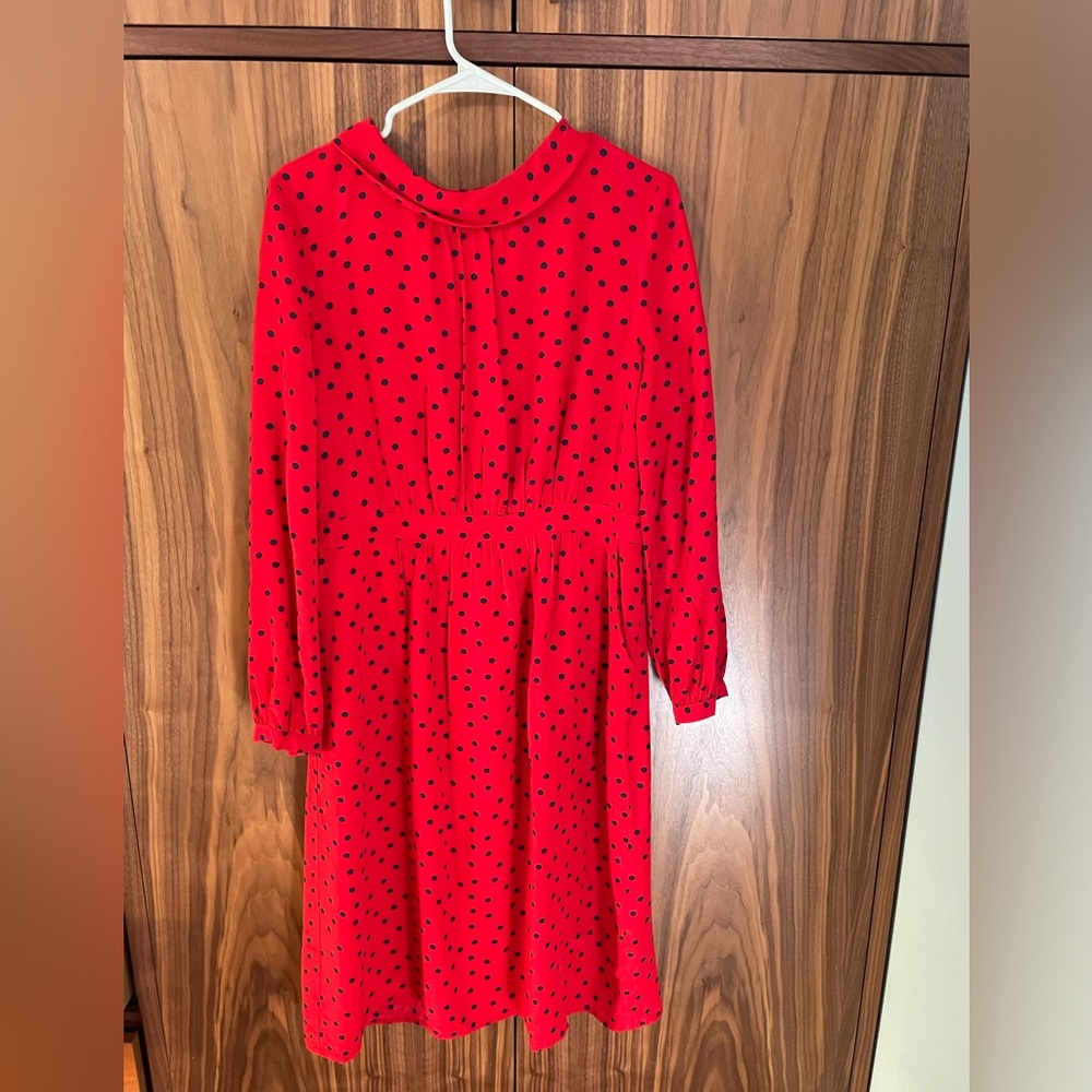 Boden red dress with navy polka dots